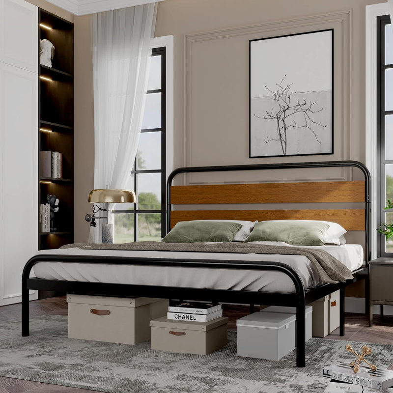 Eli metal and wood platform bed cheap